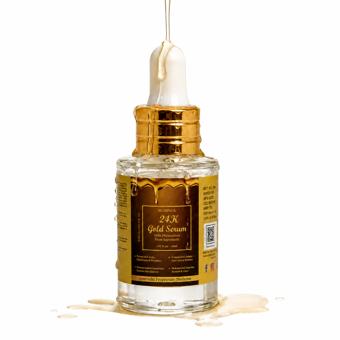Panchtattva Moringa 24K Gold Serum: Reduces Dark Spots, Pigmentation & Blemishes, Boosts Collagen Production, Reduces Fine lines & Wrinkles, Ayurvedic, 100% Natural My Store