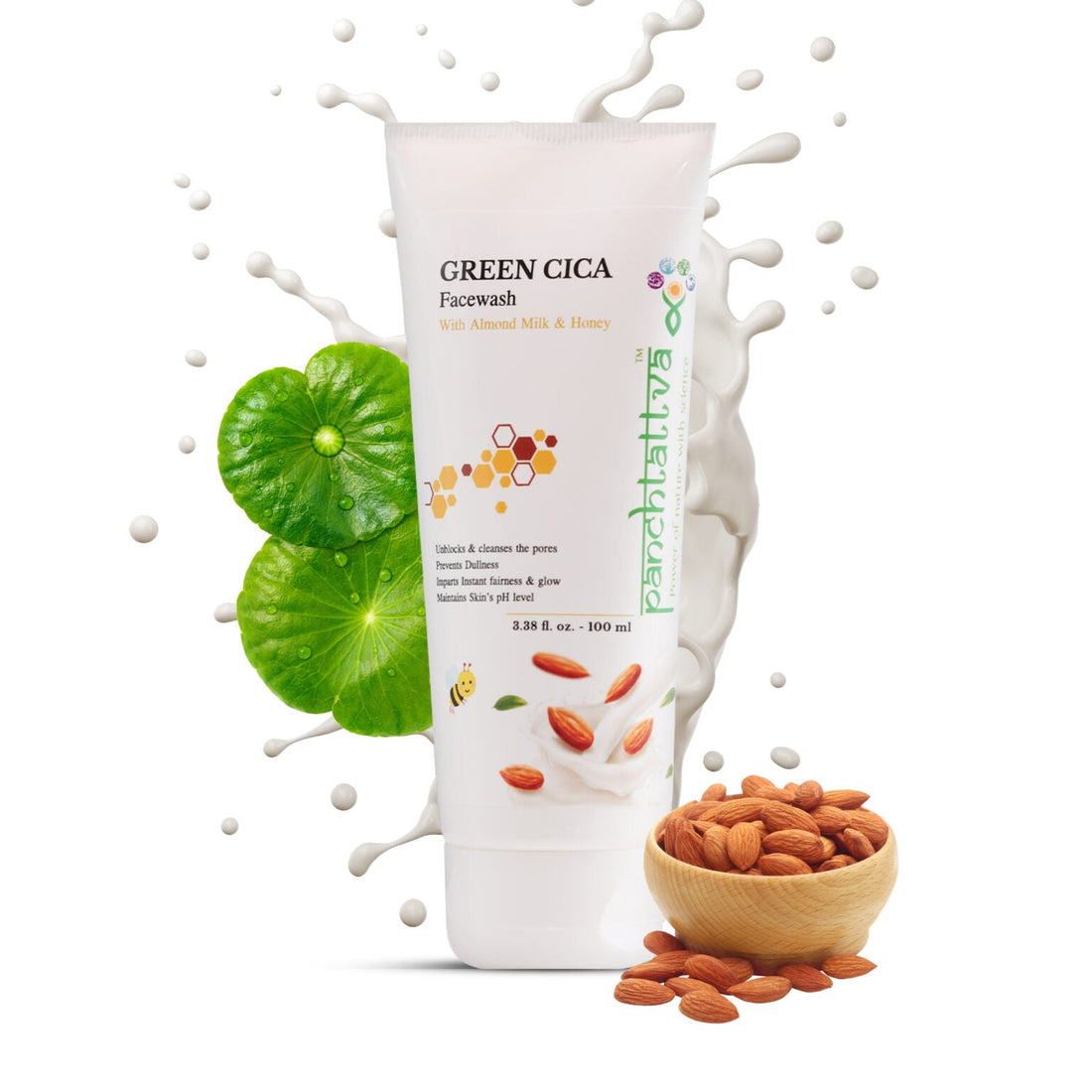 Panchtattva Green Cica Facewash: With Almond Milk & Honey, Prevents Acne, Keeps Skin Hydrated, Sulphate Free, Cleanses The Pores, Prevents Dullness, Instant Glow, Maintains Skin’s pH Level - panchtattvashop