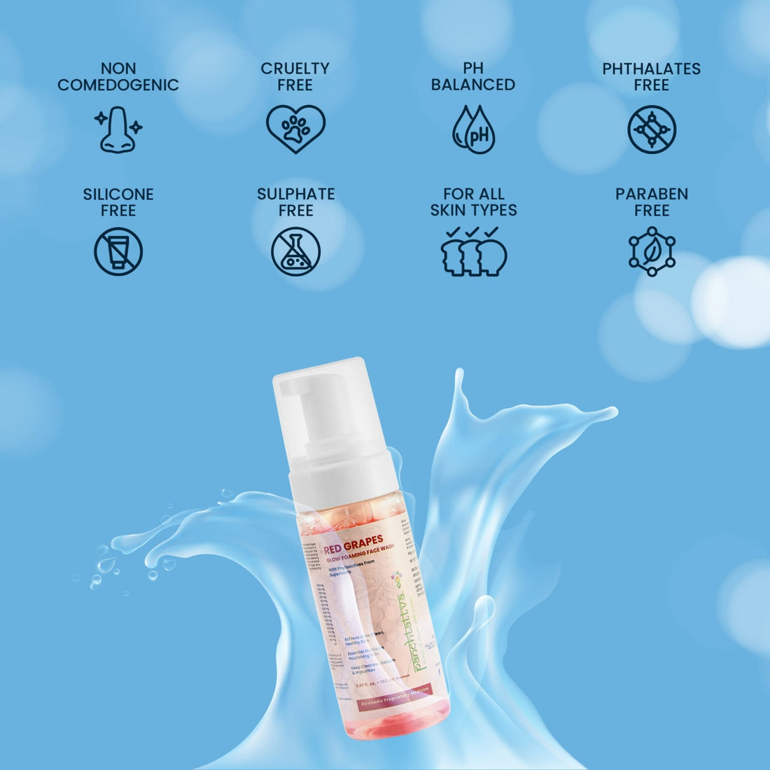 Panchtattva Red Grapes Glow Foaming Face Wash 150ML: 100% Natural, Deep Cleansing Formula for Clean & Healthy Skin, With Vitamin C, With Essential Nutrients for Brighter Glow, For All Skin Types - panchtattvashop