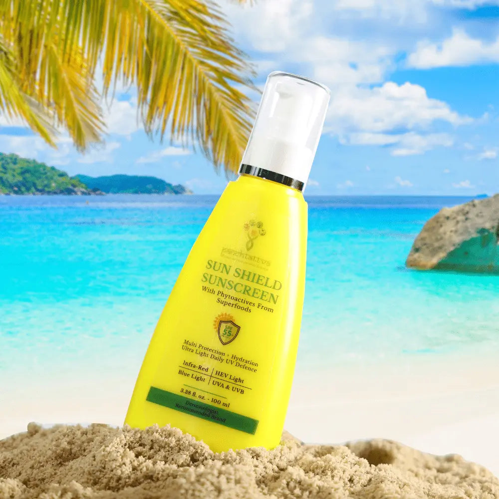 Panchtattva Sun Shield Sunscreen: SPF 55&PA+++ With Advanced Phytoactives From Superfoods, UVA/UVB Protection, Blue Light Protection, For All Skin Types, Ultra Light & Non Sticky - panchtattvashop